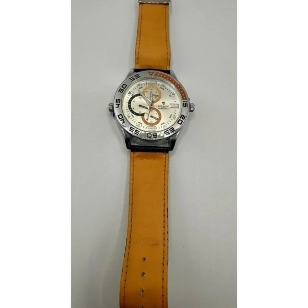 Ice King Mens Chronograph Watch Yellow Dial Silver Tone Bezel‎ Black Strap